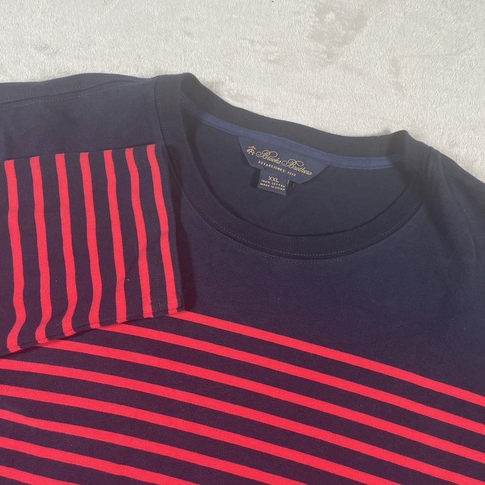 Brooks Brothers Mariner Navy/Red Stripe 3/4 Sleeve Crew‎ Neck T-Shirt Men's XXL